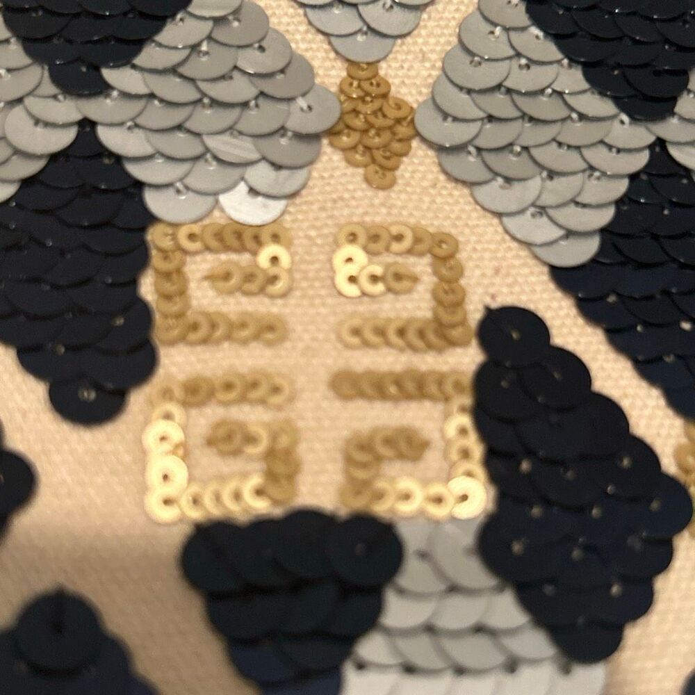 Givenchy Canvas Tote Bag Silver Gold Blue Sequin Dimond Panel Coastal Resortwear - Picture 4 of 16